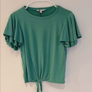Green Ruffle Sleeve Tie-Front Top